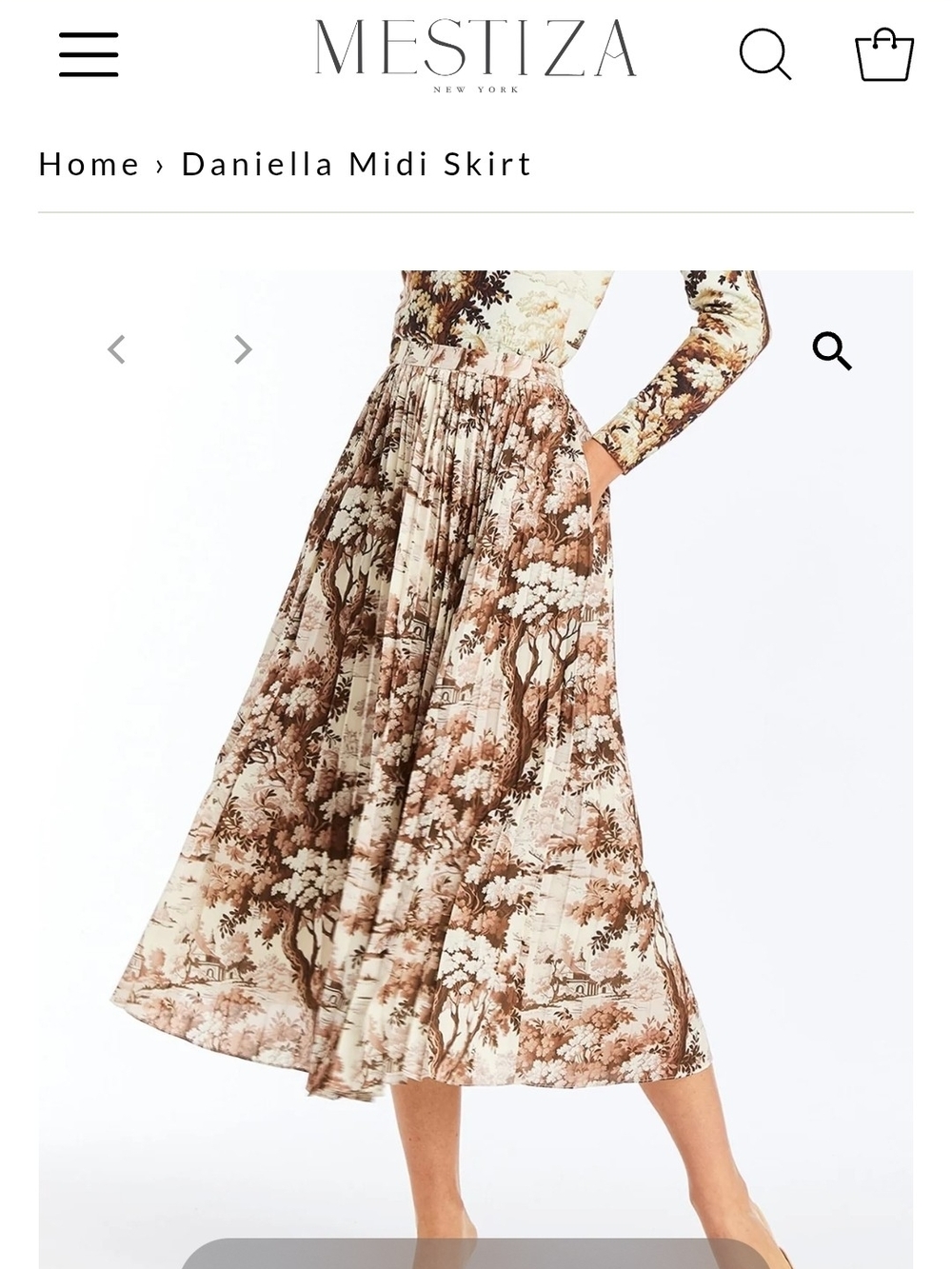 Mestiza Daniella Floral Midi Skirt in Brown Cream